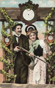 Germany Man and Woman Target Shooting in 1908 Postcard