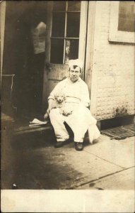 Richmond IN Cancel 1910 Chef & Dog at Door Restaurant? Real Photo Postcard