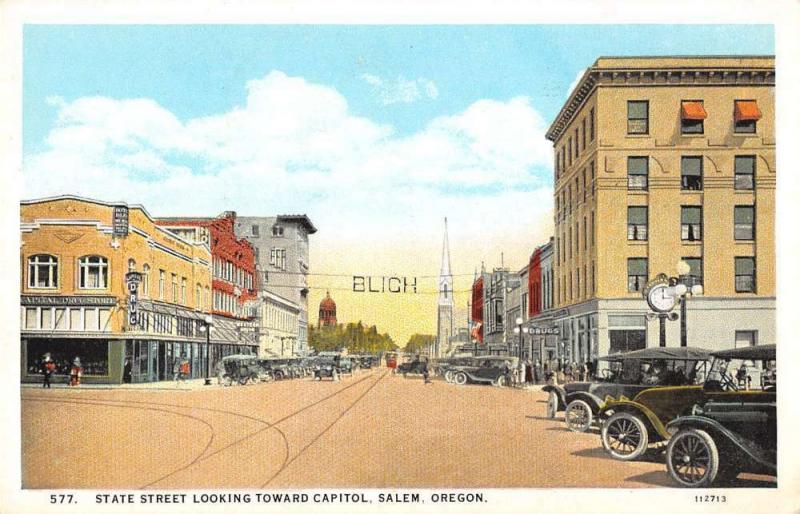 Salem Oregon State Street looking toward Capitol antique pc Z21429