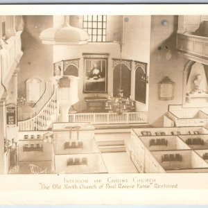 c1940s Boston, MA Interior of Christ Church RPPC Old North Paul Revere Fame A210