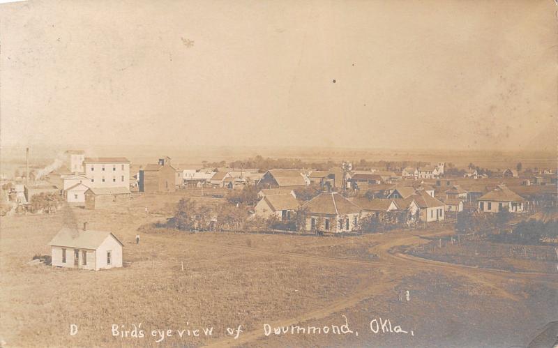 Drummond OK Birdseye~Square Homes~Man Outstanding in His Field~RPPC c1910 