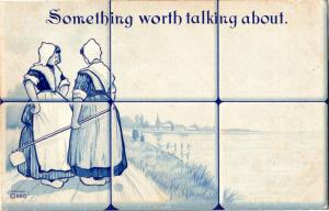 Dutch Delft Tiles Women Talking on Road, Hoe Undivided Back Vintage Postcard R03