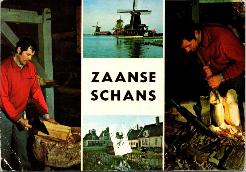 CONTINENTAL SIZE POSTCARD ZAANSE SCHANS 4 VIEWS SCENES