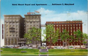 Hotel Mount Royal and Apartments Baltimore MD Postcard PC397