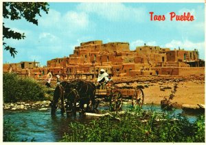 Taos Pueblo New Mexico, Wagon Horse Water, Apartment House, Vintage Postcard
