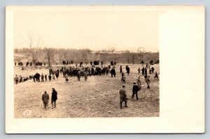 RPPC Large Crowd Gathering Field Photo Adv Co Minneapolis MN Postcard