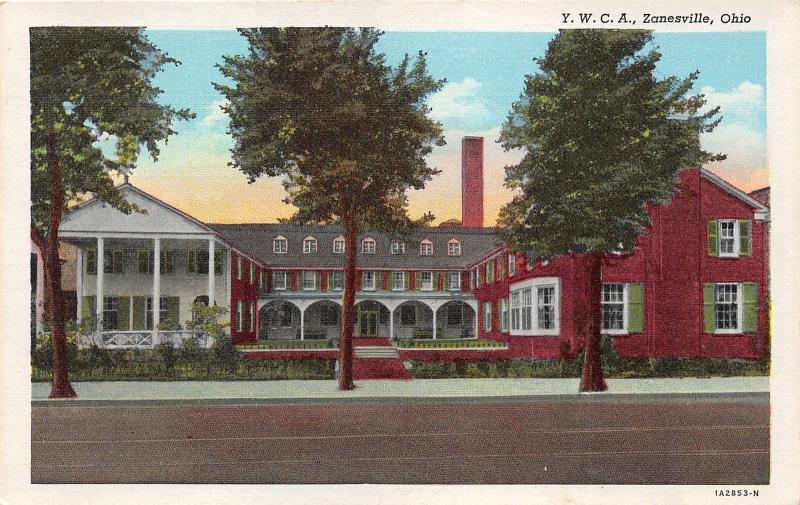 Zanesville Ohio~YWCA~Large Front Porch~1940s Linen Postcard