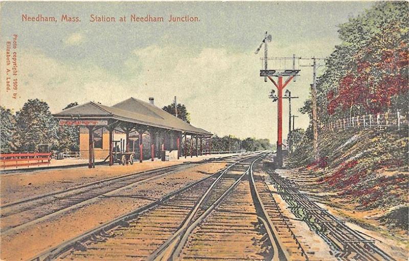 Needham Junction MA Railroad Station Train Depot Postcard