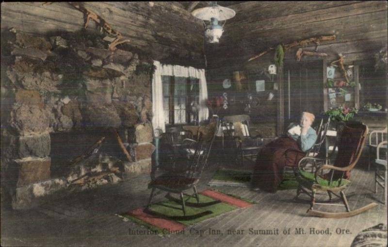 Mt. Hood OR Cloud Cap Inn Interior BEAUTIFUL COLOR Rocking Chairs Fireplace