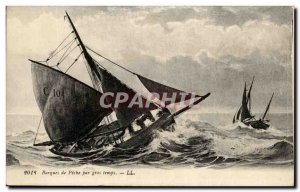 Old Postcard Fishing Boats in rough weather