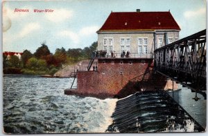 VINTAGE POSTCARD SLUICE GATES ALONG THE RIVER BREMEN GERMANY c. 1910 MAILED 1930