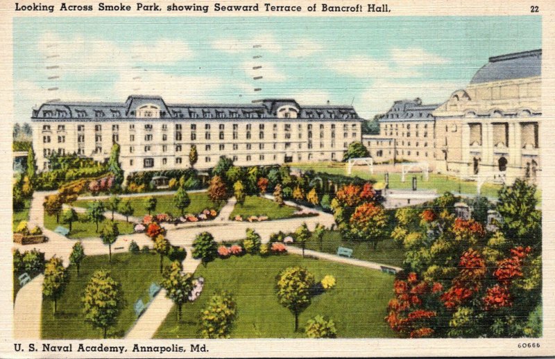 Maryland Annapolis U S Naval Academy Looking Across Smoke Park 1946