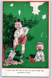 c1910's Morbid Humor Little Kid Crying Boy Digging Fred Spurgin Signed Postcard