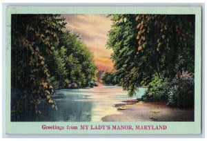 Baltimore Maryland MD Postcard Greetings From My Lady's Manor 1950 River Trees