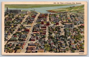 Kansas City KS~Aerial Downtown~Kansas Or Kaw River Bkgd~1941 Linen Postcard