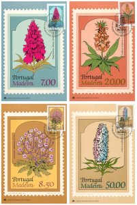Full set of 4 Maxi Cards - Flowers of Madeira postcards about stamps