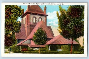 Biltmore North Carolina NC Postcard All Soul's Episcopal Church Exterior Scenery