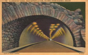 Vintage Postcard 1946 Illuminated Tunnel Near Bonneville Dam Columbia River High