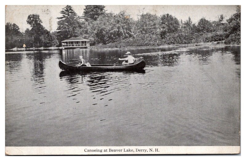 1913 Canoeing at Beaver Lake, Derry, NH Postcard