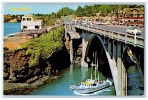 c1950's Depot Bay Oregon Coast Boat Crossing Bridge Cars View Vintage Postcard