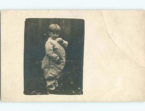 Bent Corner Pre-1917 rppc LITTLE BOY IN EXTREMELY BAGGY CLOTHES o2337