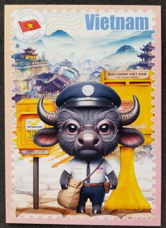 [AG] P904 Vietnam Postman & Postbox Mailbox Water Buffalo (postcard) *New