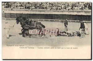 Old Postcard Bullfight bull Bullfight causes after his death by train mules