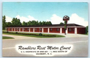 SALISBURY, NC North Carolina ~ RAMBLERS REST MOTOR Court 1955 Roadside Postcard