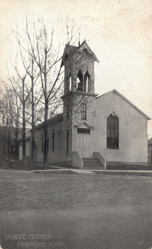 Vintage Postcard 1910 Congregational Church Religious Building Fremont Michigan