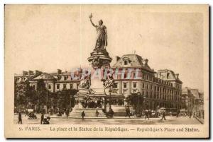 Old Postcard Paris Place and the statue of the Republic