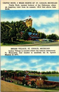 Indian Village, Castle Rock St Ignace MI Vintage Postcard L75 