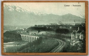 1910's Cuneo - Panorama Italy Bridge Buildings and Mountains Posted Postcard