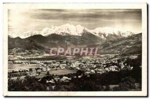 Old Postcard Sallanches general view and the Mont Blance