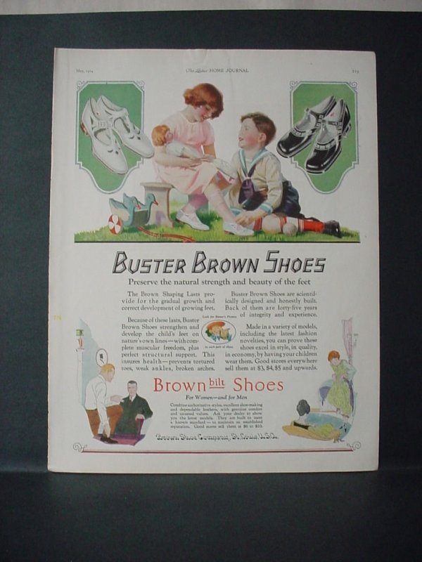 1924 Buster Brown Kids Shoes Full Page Color Kids Play Vintage Print Ad 11709