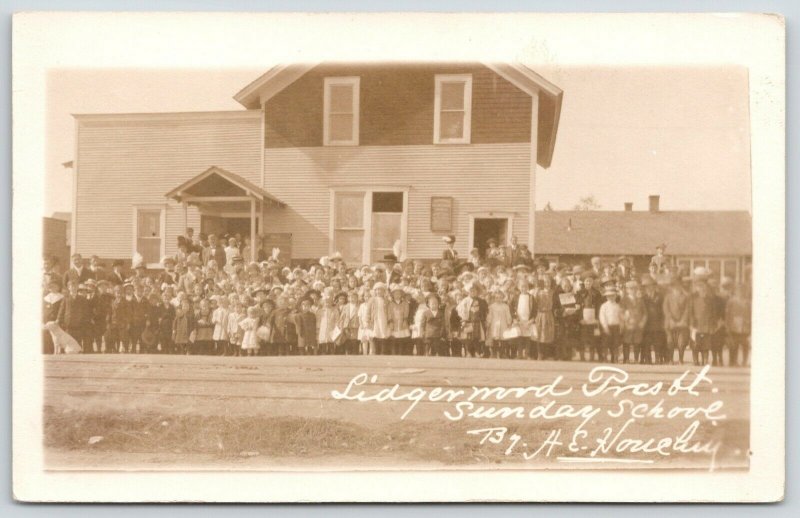 Lidgerwood North Dakota~Presbyterian Church Sunday School Kids Outside~1911 RPPC 