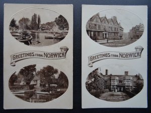 Norfolk 2 x GREETING From NORWICH c1916 Postcard by Raphael Tuck 2682