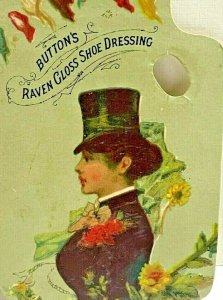 c.1880s Die Cut Paint Pallet Woman Top Hat Button Ottley New York Shoe Polish