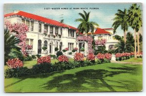 1940s MIAMI BEACH FLORIDA FL WINTER HOMES AT MIAMI BEACH LINEN POSTCARD P2695