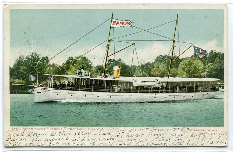 Steamer Yacht Ramona Thousand Islands New York 1906 postcard