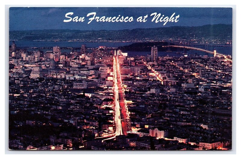 San Francisco California At Night Aerial View Postcard