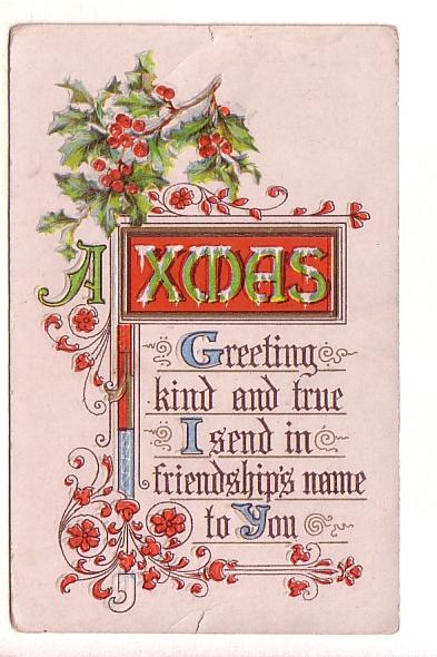 Christmas Greetings, Holly with Berries, Used 1910 Split Ring Cancel Nova Scotia