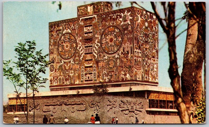 Vtg Ciudad Universitaria Biblioteca Library Mexico City Mexico 1960s Postcard