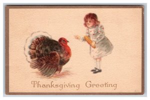 Child and Turkey Thanksgiving Greetings DB Postcard H18