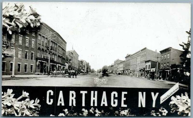 CARTHAGE NY STREET SCENE 1911 ANTIQUE REAL PHOTO POSTCARD RPPC by H.M.BEACH