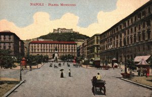 Vintage Postcard 1910's Napoli Piazza Municipio Naples Italy IT