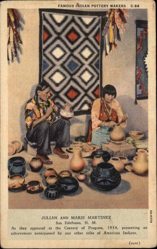 San Ildefonso NM New Mexico Martinez Pottery Potters c1930-50s Vintage Postcard