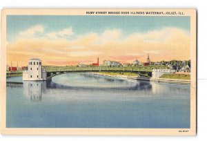 Joliet Illinois IL Postcard 1930-1950 Ruby Street Bridge Over IL Waterway