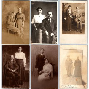 x6 LOT c1910s Couples Portraits RPPC Men Women Family People Real Photo A176