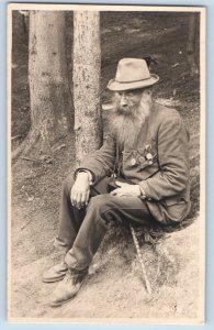 European Postcard RPPC Photo Military Veteran Forest Scene c1910's Antique