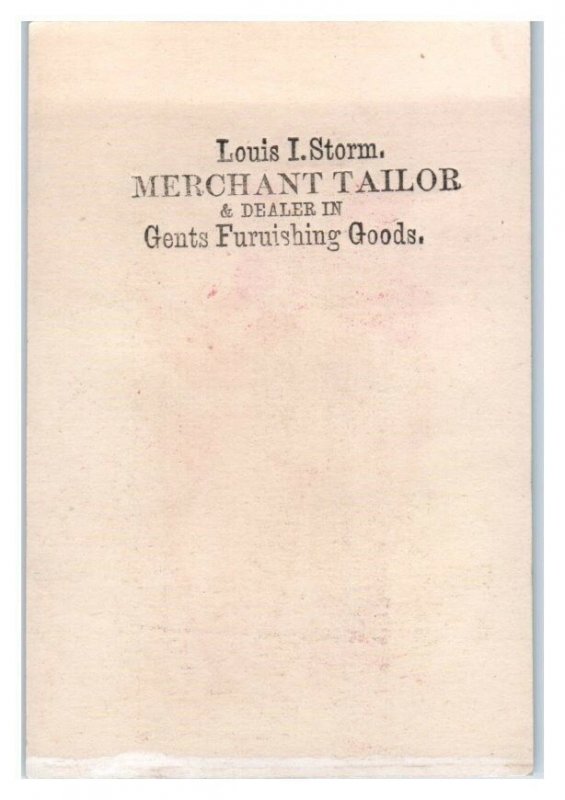 Louis I. Storm Merchant Tailor Victorian Trade Card